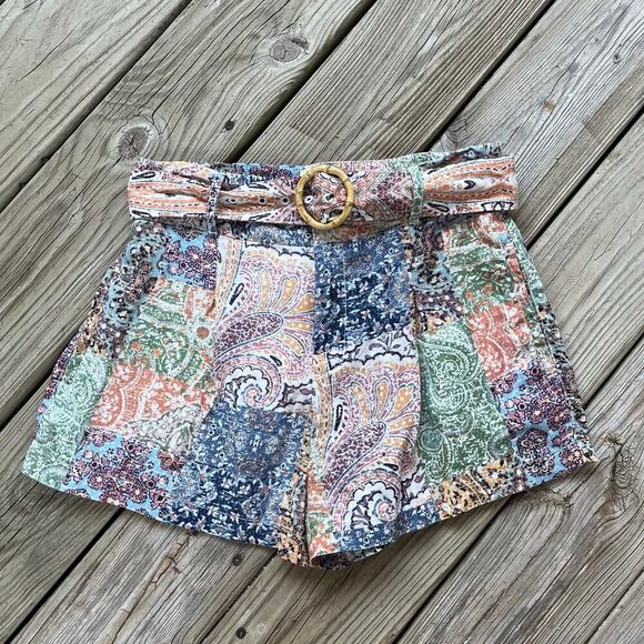 Rachel Zoe Women's 100% Linen Colorful Belted Shorts Size S - Picture 1 of 7